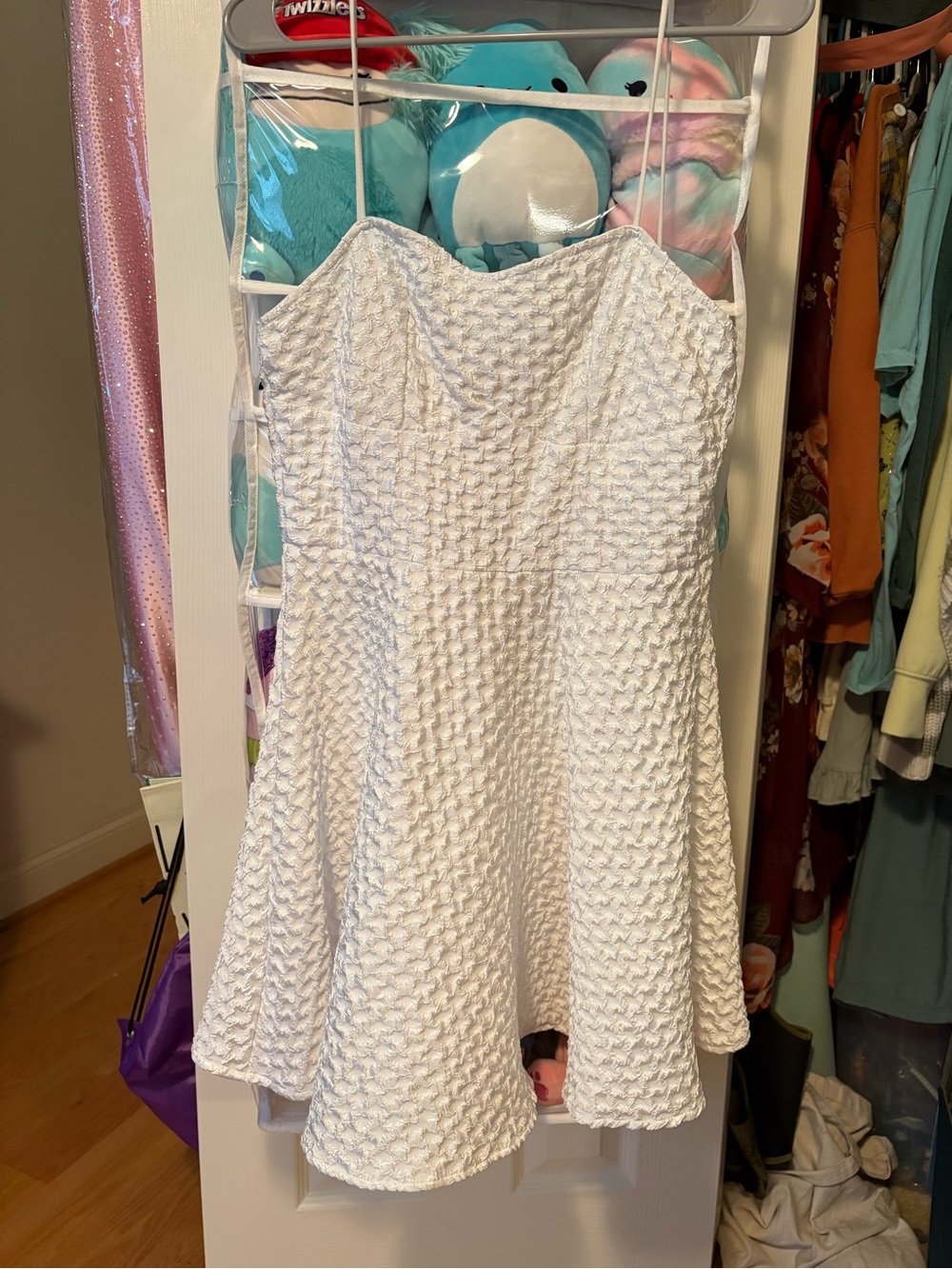 White Textured Fit & Flare Dress